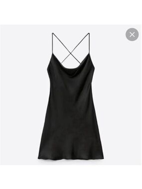 Zara Black Satin Cowl Back Mini Dress